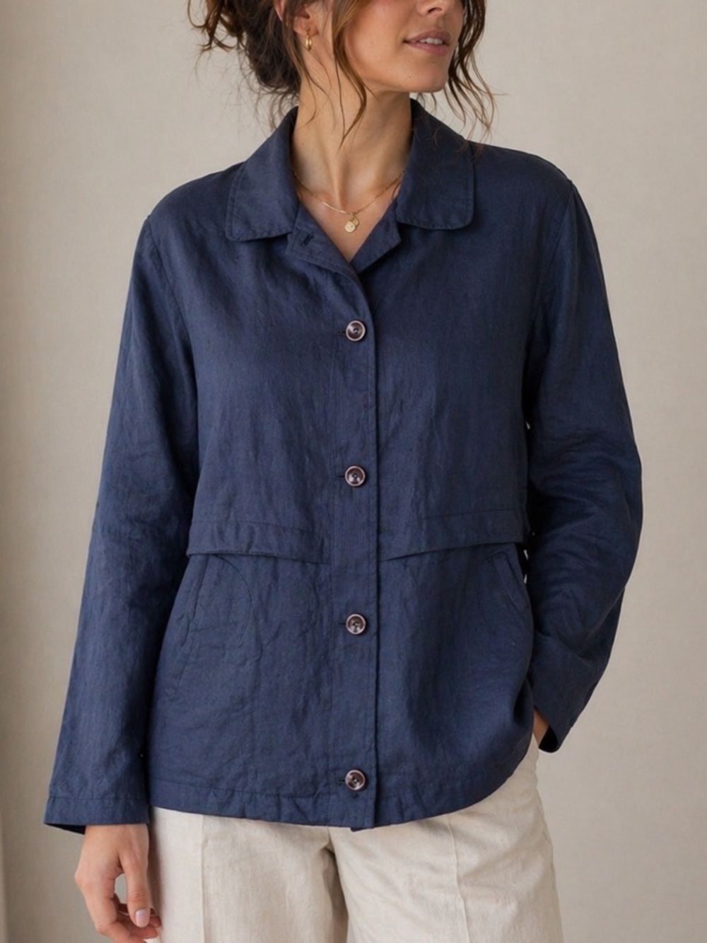 Vintage Sequence Navy Lightweight Jacket Minimalist Button Up Coat Relaxed Fit L